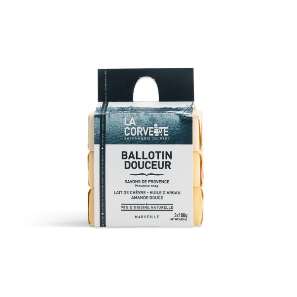 270628 Ballotin Douceur 2 Ballotin de 3 savons parfumés lait de chevre, amande, argan