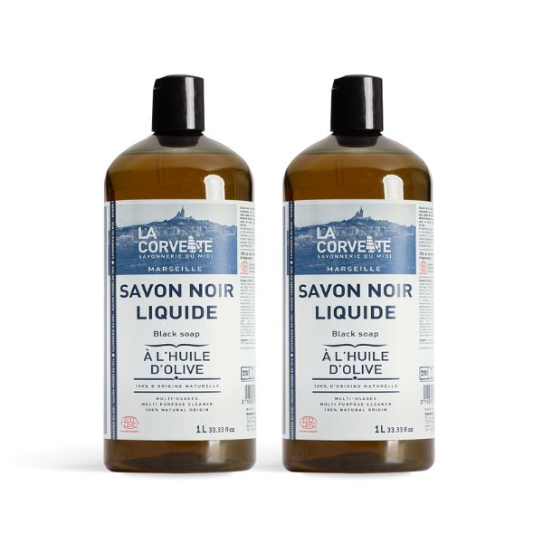 2 x 1L SAVON NOIR OLIVE natural black soap olive oil unscented